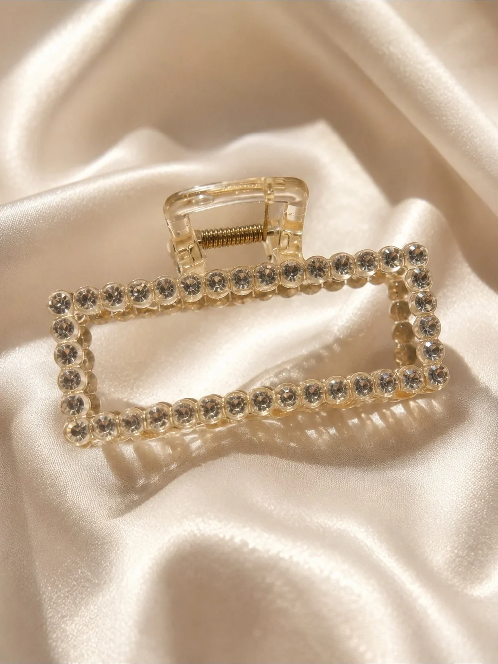 Rhinestone Rectangular Claw Hair Clip Clear Champagne Statement Barrette